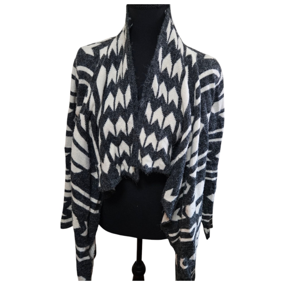 Drapey Knit Cardigan Aztec Charcoal Cream